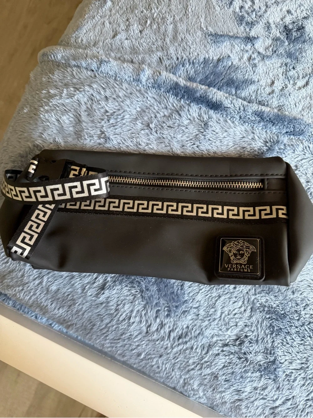 Versace Black Satin-Lined Cosmetic Pouch with Branded Interior